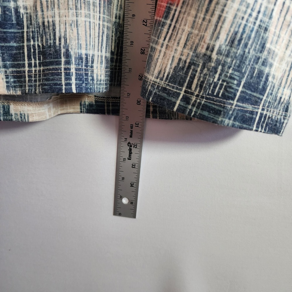 Catherines 3X Tunic Top Ikat Chevron Blue Coral Linen Blend Tassel V-Neck 3/4 Sl - Picture 9 of 9